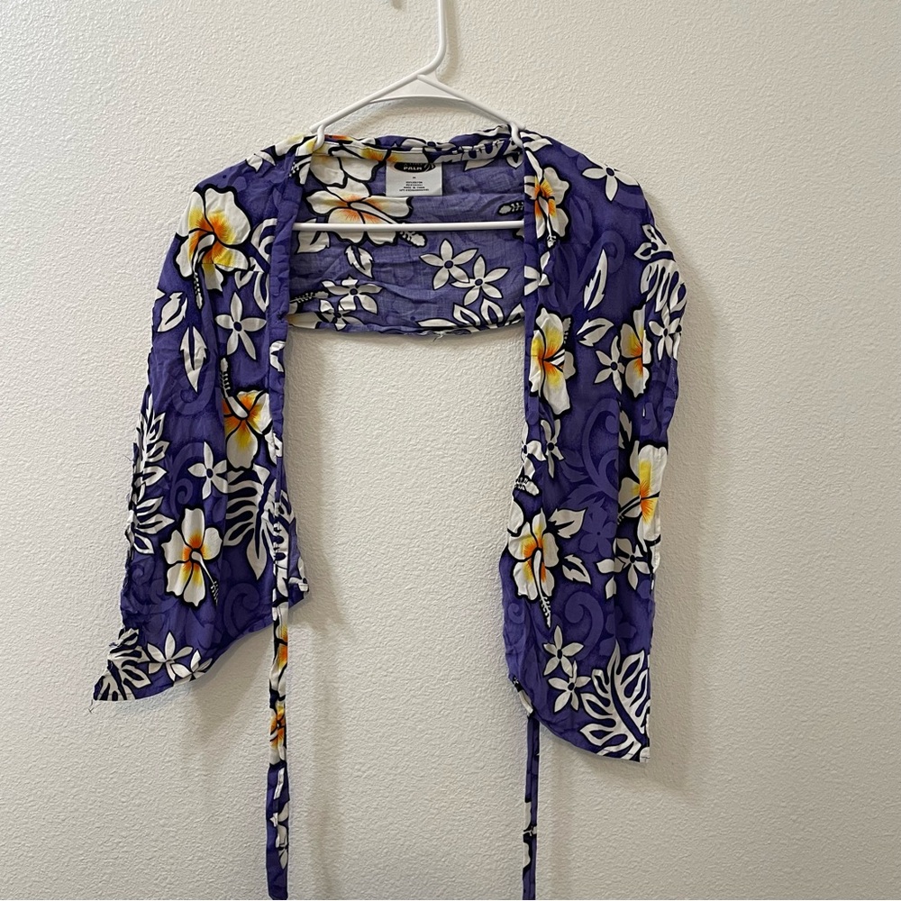 Tiki palm tropical wrap top purple rayon medium